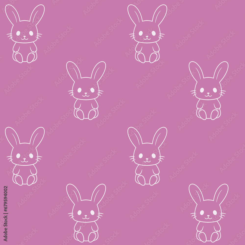 Fototapeta premium Little bunny seamless pattern. Cute rabbit sitting.