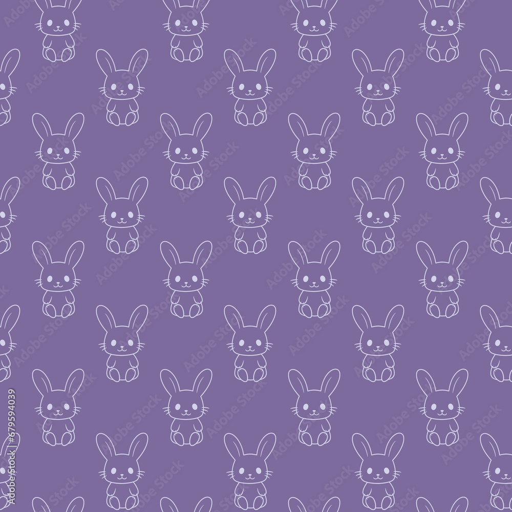 Fototapeta premium Little bunny seamless pattern. Cute rabbit sitting.