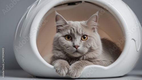 Scottish Beautiful cute cat in minimal house. cat eyes. grey cat