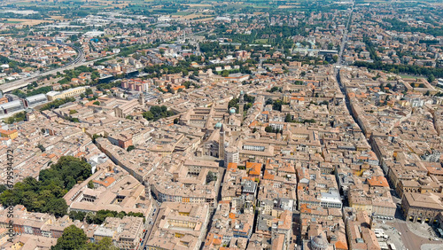 Parma, Italy. The historical center of Parma. Parma Cathedral. Panorama of the city from the air. Summer day, Aerial View © nikitamaykov