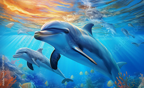 Harmony in Azure  A Mesmerizing Underwater Ballet of Dolphins