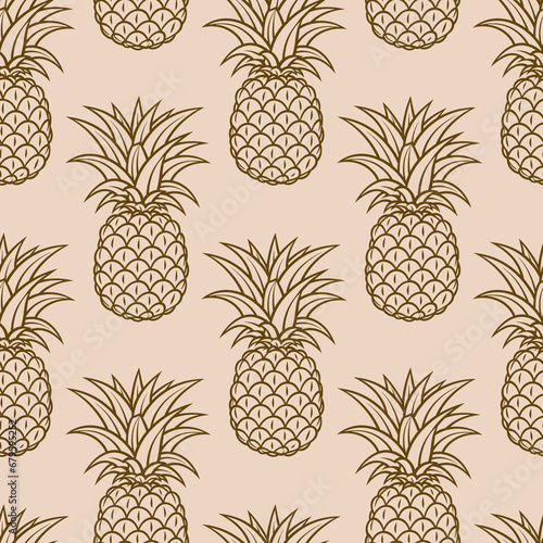 Pineapple tropical background. Healthy fruit, vegetarian seamless pattern