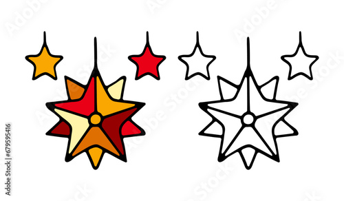 Christmas tree star ornament for festive holiday decor. Gold star decoration for a joyful and merry celebration