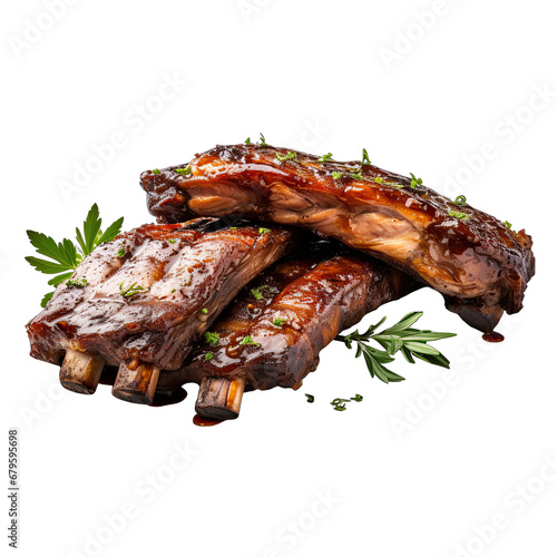 Grilled Ribs Isolated on Transparent or White Background, PNG