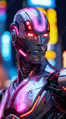 Close up of the upper body of a futuristic male human robot © Little