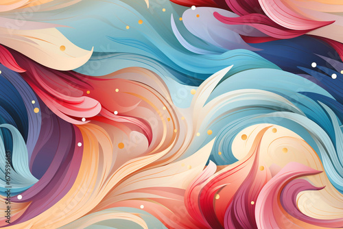 abstract background with pastel  pink blue and yellow waves and swirls photo