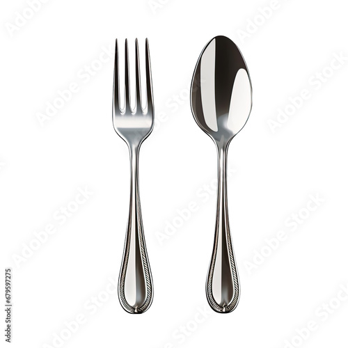 Spoon and Fork Isolated on Transparent or White Background, PNG