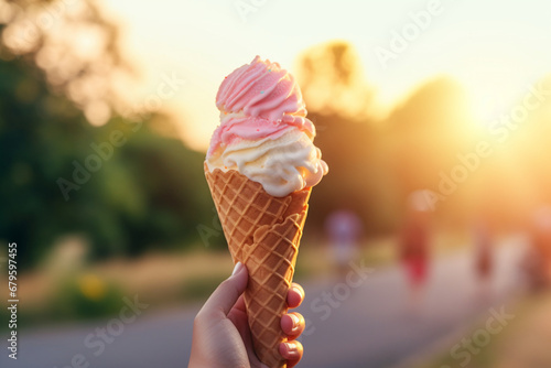  Female, hand, holding, ice cream, cone, social media, style, photo, food, travel, destination, concept, dessert, treat, delicious, indulgence, journey, adventure, flavor, enjoyment, lifestyle, sweetn photo