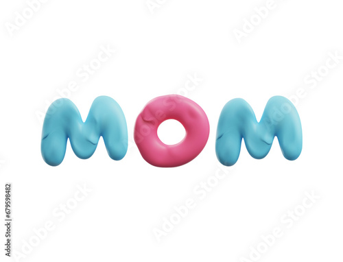 Mom word inscription for greeting card, realistic vector illustration isolated.