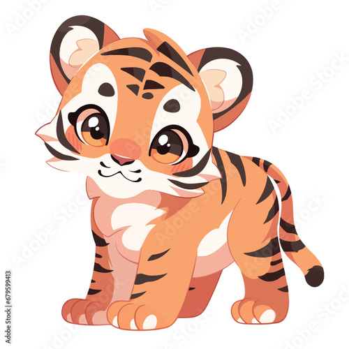 Cute tiger sitting on a white background. Vector illustration for your design