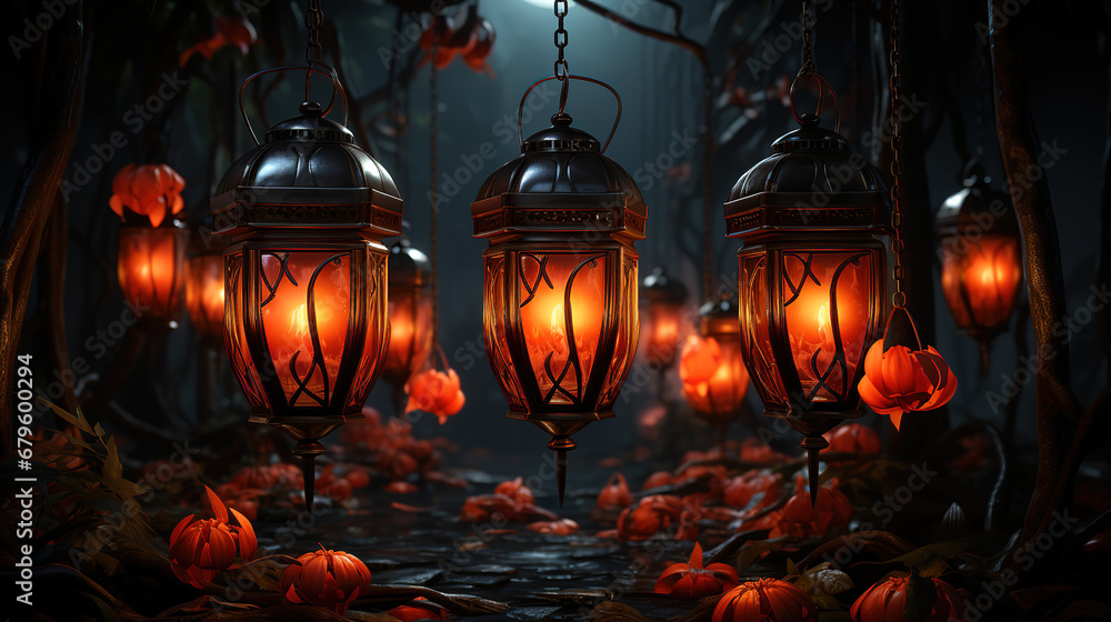 Red Chinese Lantern in the Dark, Bright color. generative ai Red Chinese Lantern in the Dark, Bright color. generative ai