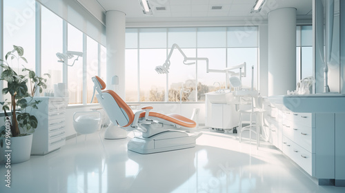 Dental clinic and dental care by dentist In a clean, white room