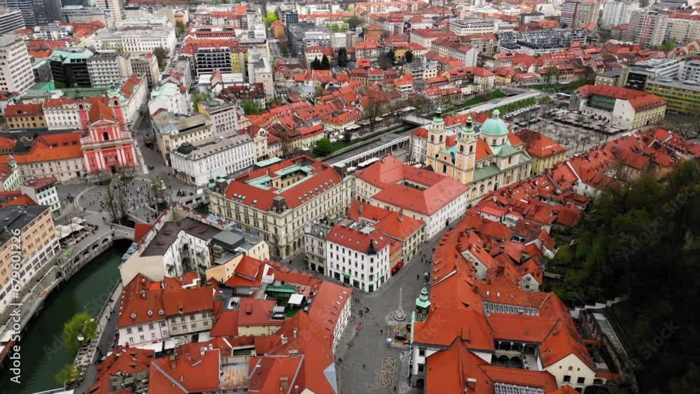 Cinematic Drone Shot of a Busy Old Town in Ljubljana, the Capital City of Slovenia. Cinematic Drone Shot of a Busy Old Town in Ljubljana, the Capital City of Slovenia.