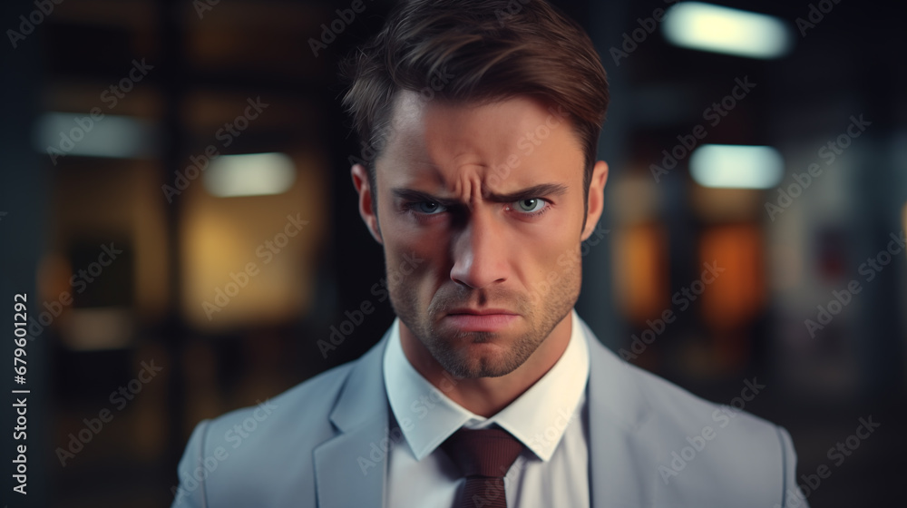 Male businessman looks annoyed or angry. Angry and frowning..​