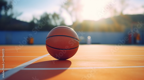 Orange basketball on the basketball court