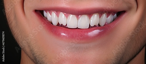 A Dazzling Smile: Close-Up of a Man's Shining, Pearly White Teeth Created With Generative AI Technology