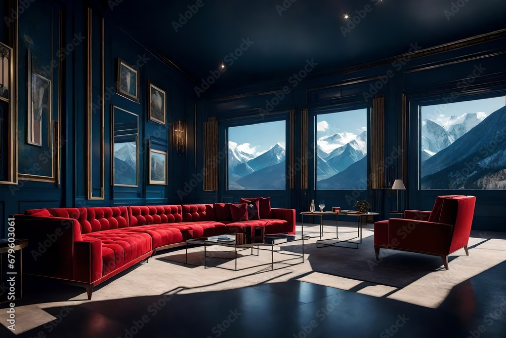 luxarious modern interior room design with red sofa and mountain scenery on its back with awesome view from its window outside mountain with snow falling abstract background
blue mountain interior luxarious modern interior room design with red sofa and mountain scenery on its back with awesome view from its window outside mountain with snow falling abstract background
blue mountain interior
