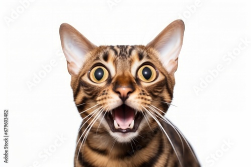 Bengal cat portrait with open mouth and tongue out looking at camera © Muh