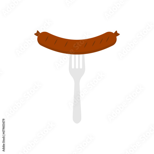 BBQ sausage vector illustration Logo Icon sausage on barbecue fork. Grilled sausage on fork icon. Hot sausage on fork isolated sign on white background. Vector illustration