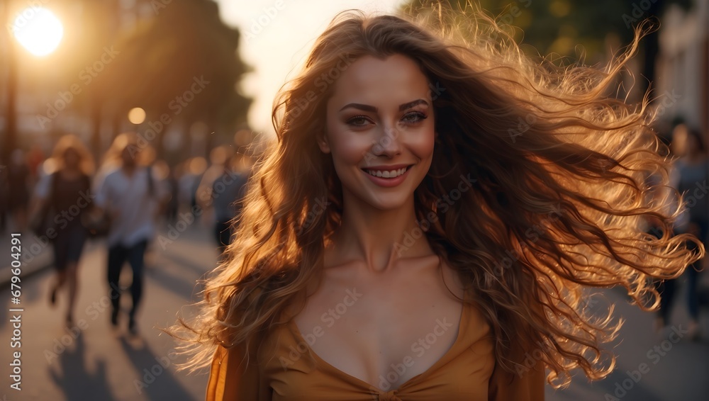 portrait of a  woman smile behind her blurred street