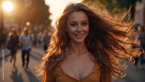 portrait of a woman smile behind her blurred street