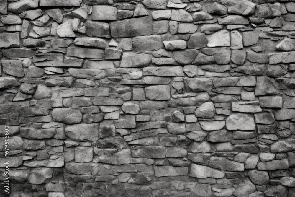 monochrome, wide shot of a stone slab wall