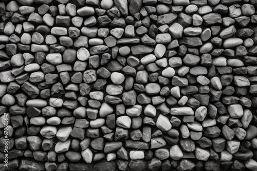 regularly spaced black and white stone wall