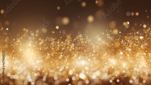 golden christmas particles and sprinkles for a holiday celebration like christmas or new year. shiny golden lights. wallpaper background for ads or gifts wrap and web design. photo