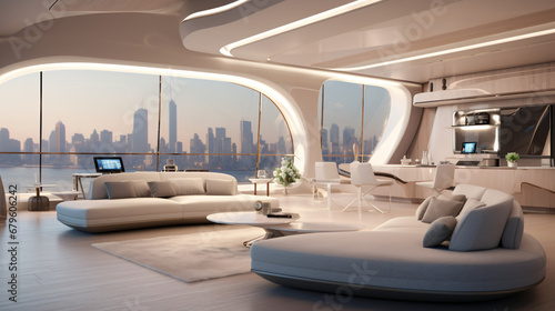 Generative AI illustration of modern spacious living room