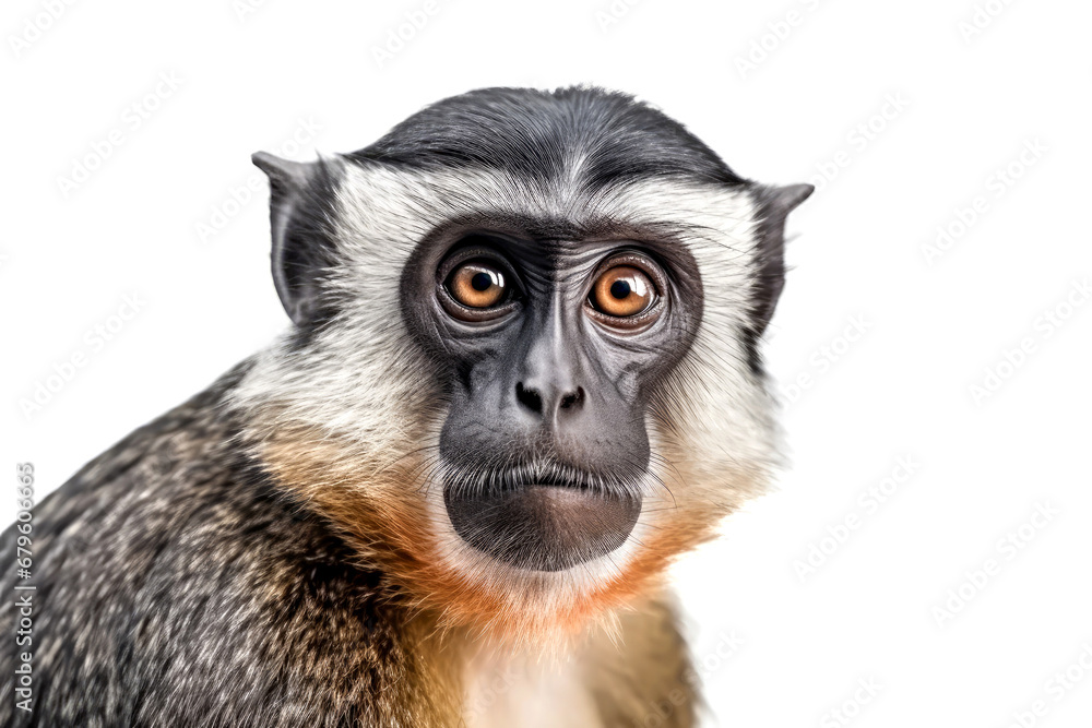 Obraz premium Portrait of a vervet monkey isolated on a white background.