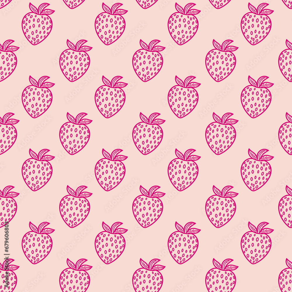 Seamless strawberry pattern. Summer background with pink berries Seamless strawberry pattern. Summer background with pink berries