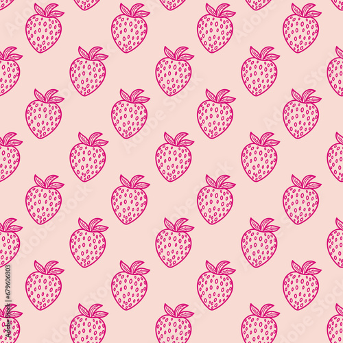 Seamless strawberry pattern. Summer background with pink berries © Tanita
