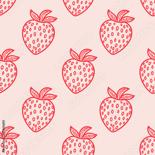 Seamless strawberry pattern. Summer background with pink berries