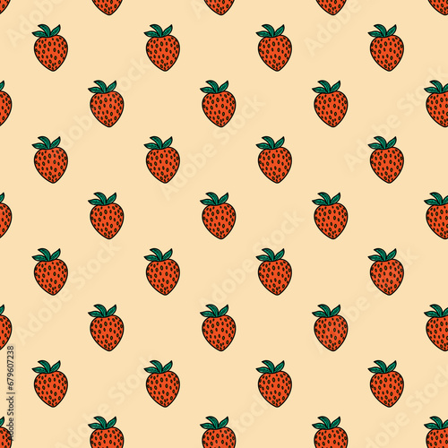 Seamless strawberry pattern. Summer background with pink berries