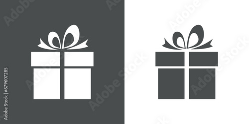 Regalos de Navidad. Logo con silueta de caja de regalo con cinta para su uso en tarjetas y felicitaciones