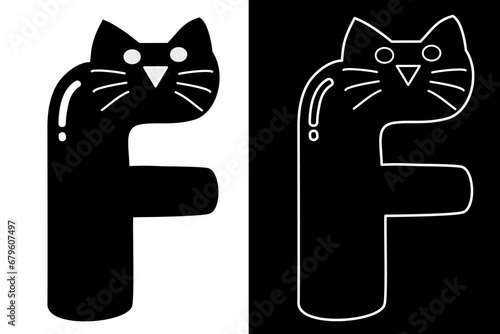 letter F and cat alphabet vector design for icon, symbol or logo. F initial logo. suitable for pet shop logo