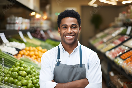 Portrait of a smiling fruit and vegetable store worker