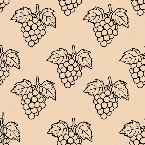 Grape seamless pattern background. Hand drawn  illustration fruit. Eating healthy and vegan food.Doodle