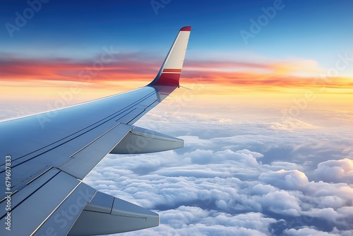 airplane wing with the view of the sky above the clouds