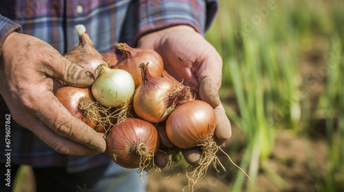 close-up of onion in hands.Generative AI