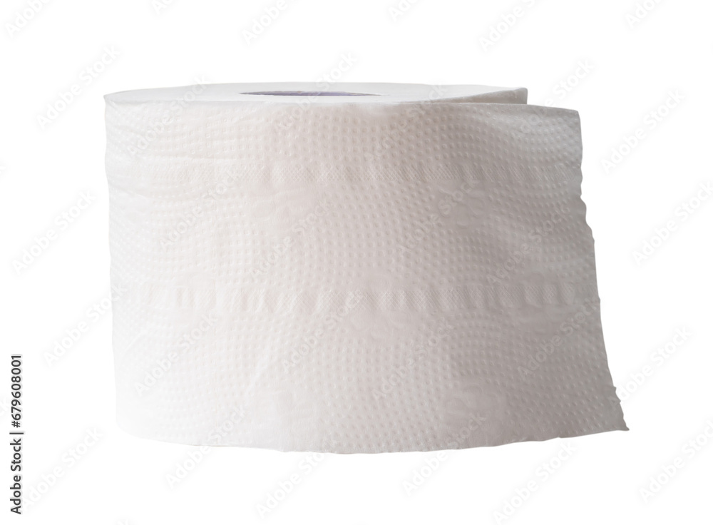 Single roll of white tissue paper or napkin prepared for use in toilet or restroom isolated on white background with clipping path. Single roll of white tissue paper or napkin prepared for use in toilet or restroom isolated on white background with clipping path.