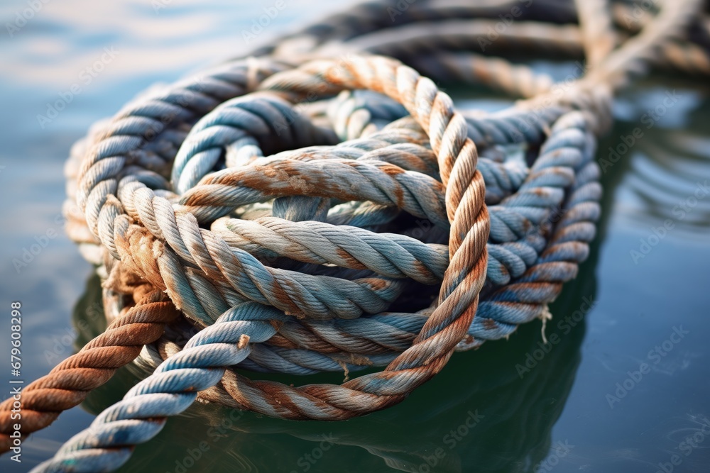 detailed image of a tied knot on a docked sailboats rope