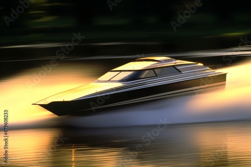 Motorboot im Wasser / Schnellboot Grafik / Speedboot Poster / Ai-Ki generiert 