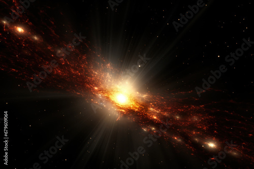A neutron star c beams through a cosmic nebula in deep space.