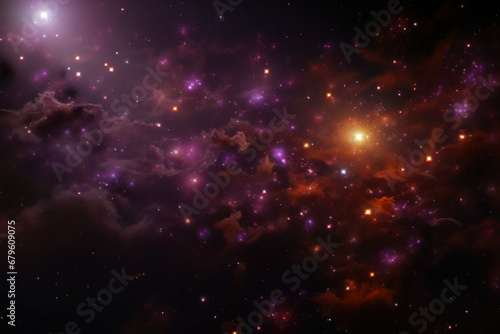 Stary outer space with dark gas clouds.