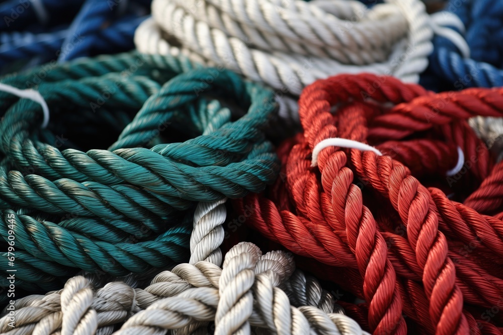 close-up of nautical knots on a docked boats rope
