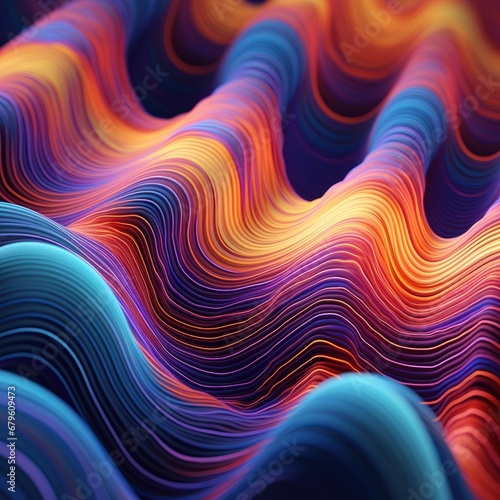 Close-up of vivid abstract wave patterns with a bokeh effect conveying fluidity and movement