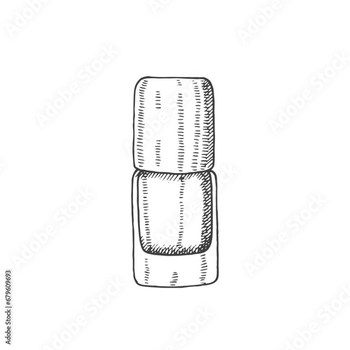 Hand drawn bottle of gel polish, nail polish in sketch style. engraving cosmetics. Vector makeup illustration