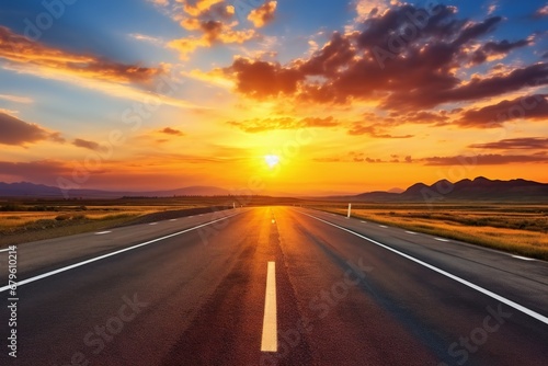 Empty asphalt road and beautiful sky at sunset, panoramic view © JAYDESIGNZ