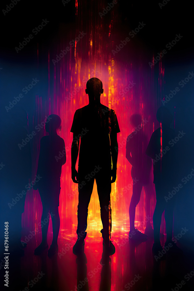 Silhouettes of teenagers on an abstract background with a vignette. Silhouettes of teenagers on an abstract background with a vignette.